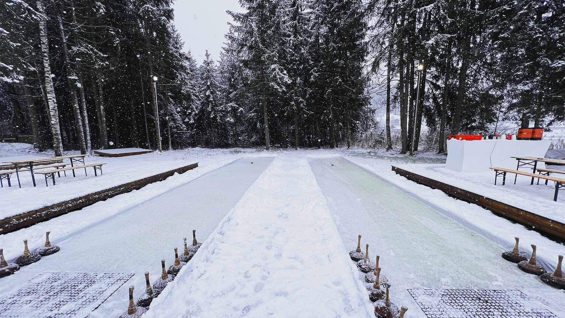 Curling lanes on an outdoor rink