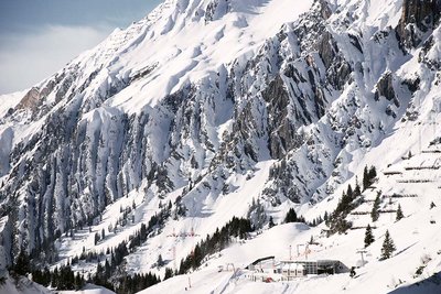 Snow covered mountain ridge